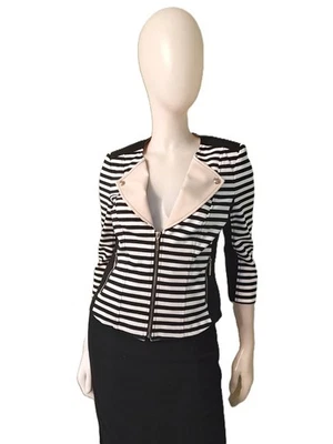WHITE HOUSE BLACK LABEL Stripe Long Sleeves Zipper Front Short Jacket Size 6 - Image 1 of 4