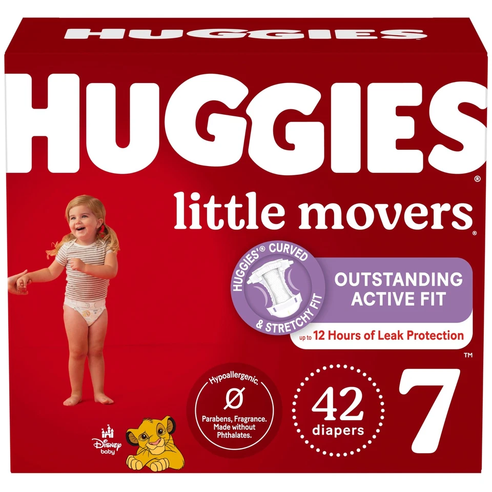 Huggies Little Movers Size 7 Diapers 42 Count Leak Proof Toddler Protection