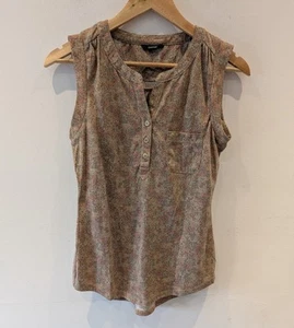 George Asda Ladies Vest Top Size 8 Beige Red Spotted V Neck Sleeveless Jersey GC - Picture 1 of 8