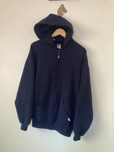 Vintage Russell Athletic Navy Blue Zip Up Hoodie Large USA made Sweatshirt - Picture 1 of 6