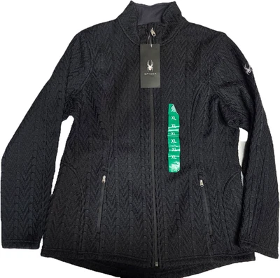 Spyder Mujer Cremallera Completa Suéter Chaqueta Peso Pesado Polar NUEVO NEGRO XL, L Foto 1 de 4