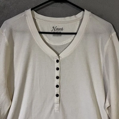 Natural Reflections Thermal Henley Shirt Ivory Womens 1X Waffle Knit Long Sleeve - Image 1 of 4
