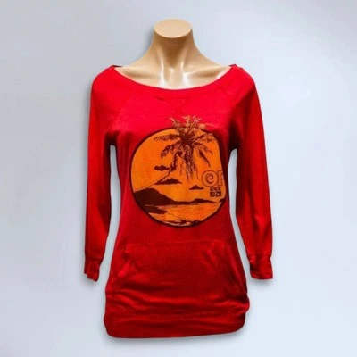 De colección OP Ocean Pacific Rojo Mangas 3/4" Jr's Bolsillos Medianos Gráfico Palmera Foto 1 de 4