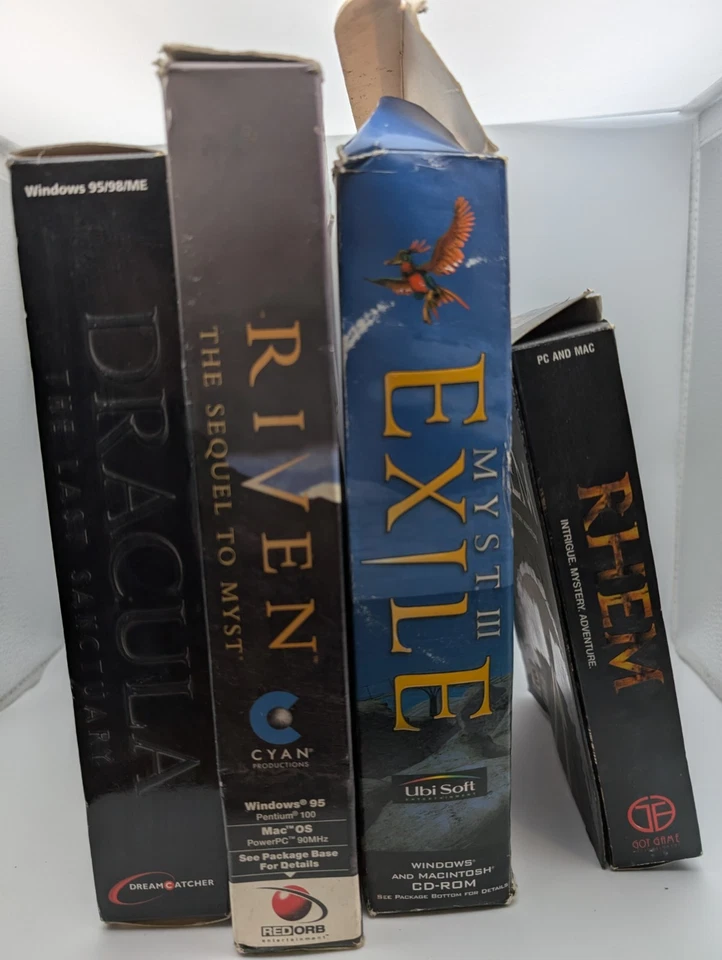 Adventure Puzzle Lot Pc Big Box Riven Myst, Dracula Windows 95/Mac OS Red Orb  - Image 1 of 4