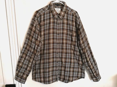 St Johns Bay Mens Shirt XXL Brown Gray Legacy Flannel Plaid Classic Fit Pockets - Image 1 of 4