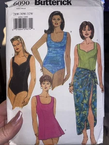 Plus Size Butterick #6090-Women's Swimsuit & Cover-Up Sizes 28W-32W Uncut - Picture 1 of 2