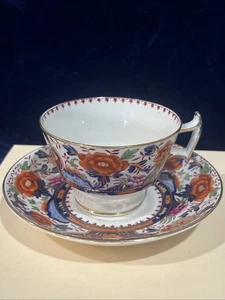 Booths Silicon China, England BORDOR Blue & Floral Cup & Saucer Nice! - Picture 1 of 12