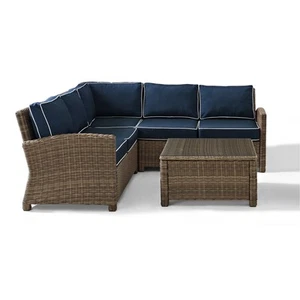 Crosley Bradenton Outdoor Wicker 4-Piece Sectional Seating Set with Navy - Picture 1 of 5
