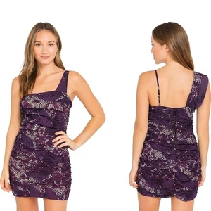 Myth NYC Lila Schlangenmuster One Shoulder Rüschen Minikleid Sexy Chic Gr. M Neu - Bild 1 von 14