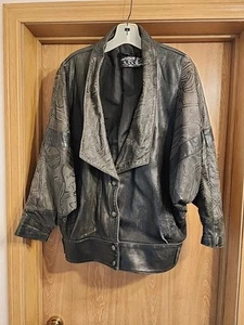 Vintage real leather jacket coat trench 80s Button Front women S England - Picture 1 of 12