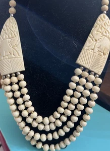 Vintage Antike Handgeschnitzte Perlenkette Multi Strang - Bild 1 von 5