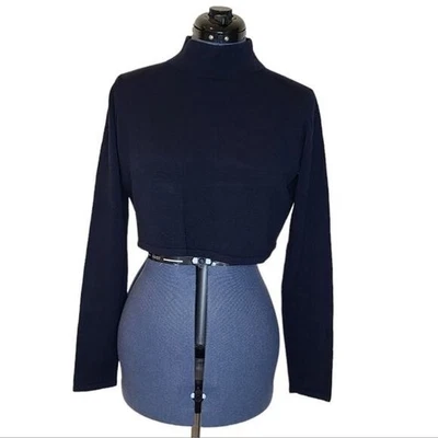 Elie Tahari mock neck crop navy blue boxy fit sweater medium - Image 1 of 4