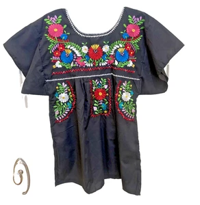 Schwarz bestickt Blumen mexikanischer Stil Bluse Shirt Top Medium - Bild 1 von 4