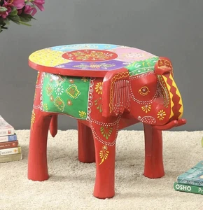 Handmade Wooden Colorful Elephant Shape Floor Side Decorative Stool, Kids Stool - Picture 1 of 7