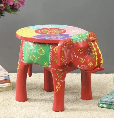 Handmade Wooden Colorful Elephant Shape Floor Side Decorative Stool, Kids Stool - Image 1 of 4