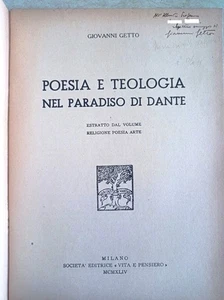 Poesia e teologia nel paradiso di Dante autografo Giovanni Getto Ivrea Bruino - Picture 1 of 1