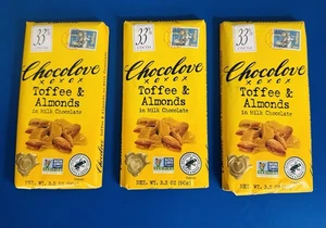 (3) Chocolove Xoxox Premium Chocolate Bars Toffee Almonds 3.2oz BB: 01/2026 - Picture 1 of 1