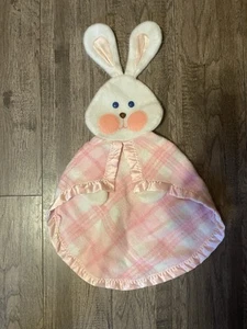Vintage Fisher Price Plaid Pink Bunny Rabbit Lovey Baby Security Blanket 1979 - Picture 1 of 7