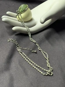 Kenneth Jay Lane White Apple Silver Pla. Green CZ No Longer For Sale Necklace! - Picture 1 of 14