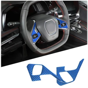 Pegatina de ajuste del volante de fibra de carbono azul para Corvette C8 2020-2023 - Imagen 1 de 13