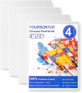 Canvas Boards 4 Pack, 8X10Inch Blank Canvases for Painting, Gesso Primed  - Picture 1 of 12