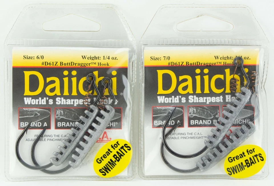 Daiichi Butt Dragger Adjustable Weighted Pinchweight Hooks 1/4oz 6/0 7/0 Lot 2pk - Image 1 of 1