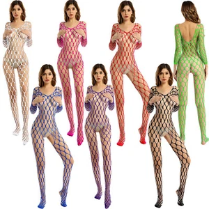 Damen Bodystockings Strumpfhose Schritt offen Fischnetz Ganzkörperanzug Dessous - Bild 1 von 63