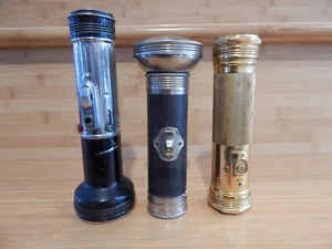 Antique Flashlight Gold Scout Rexall Store/Wing Star Tri-Color/French Ray-O-Lite - Picture 1 of 18