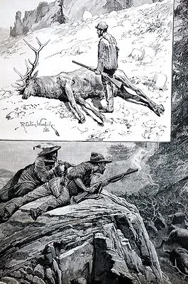 Woodville Ciervo Cazador Wapiti-Cazadores 1886 Antiguo Estampado Mate Foto 1 de 4