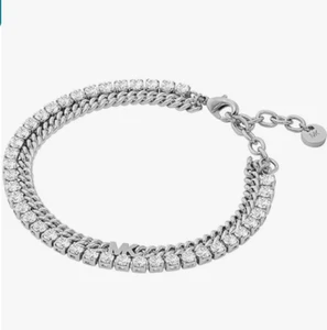 Michael Kors Premium Metallic Muse Platinum-Plated Tennis Double Layer Bracelet - Picture 1 of 2
