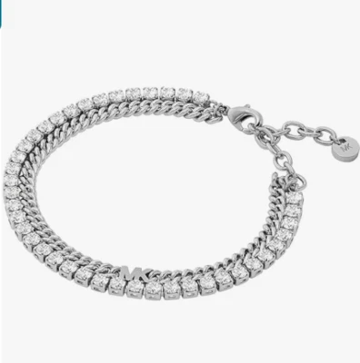 Brazalete Michael Kors Premium Metallic Muse Platinado Tenis Doble Capa Foto 1 de 2