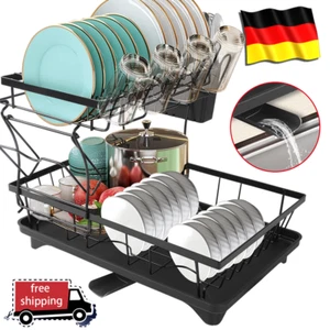 2 Tier Abtropfgestell Abtropfgitter Gestell für Geschirr Ablage Küche Schwarz - Bild 1 von 12