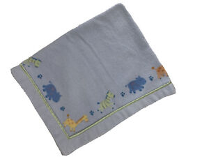 CARTERS Child of Mine Baby Blanket Jungle Zoo Animal Blue 38 x 31" Thick Flannel