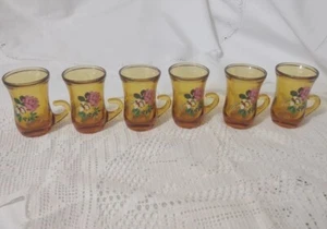 Set 6 Italian Lubiana Kristall Amber Cordial Glasses w/ Hook Handles - Picture 1 of 8