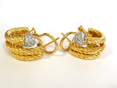 $5350 DAVID YURMAN 18K GOLD DIAMOND CABLE BALL PAVE ORBIT HOOP EARRINGS - Image 1 of 4