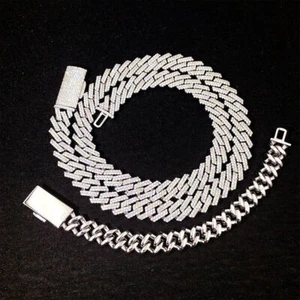 12MM MOISSANITE Miami Cuban Link Chain Bracelet Necklace 925 Sterling Silver - Picture 1 of 9