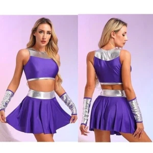 Women Hero Princess Role Play Costume Cheerleading Crop Top with Skirt Gloves - Picture 1 of 28