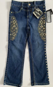 Baby Phat Y2K Denim Jeans Hose mittelwasch gold Pailletten Mädchen Größe 5 neu mit Etikett - Bild 1 von 3