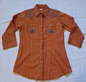 Vintage orange plaid cowgirl western country plaid hipster rockabilly shirt M - Picture 1 of 5
