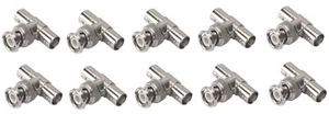 Steren BNC T-Adapter Jack-Plug-Jack - MFF, Male-Female-Female - 10 Pack - Picture 1 of 2