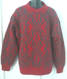 Club Room Hand Knitted Wool Sweater Mens Large Red Gray Thick Christmas - Picture 1 of 11