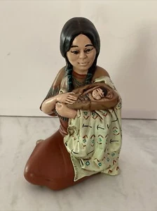 VINTAGE Hand Painted Native American Mother Squaw Child Baby Ceramic Byron Molds - Picture 1 of 5