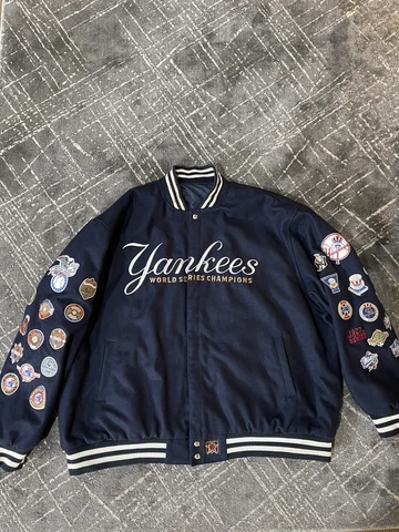 VINTAGE Jeff Hamilton Reversible Yankees World Series Patches Jacket Cover