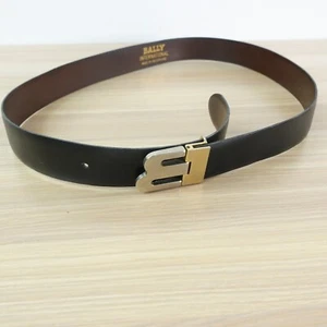 Bally Belt Mens Black 80 32 leather SMALL Silver Buckle Simple Formal Dress Logo - Picture 1 of 10