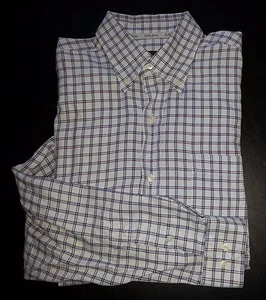 Bobby Jones Collection Shirt Pale Gray Navy Peach Grids M Button-Front c1094 - Picture 1 of 9