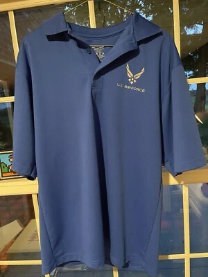 US Air Force Polo Shirt Medium Blue Silver Gray Logo Military Pilot Golf Mens - Image 1 of 4