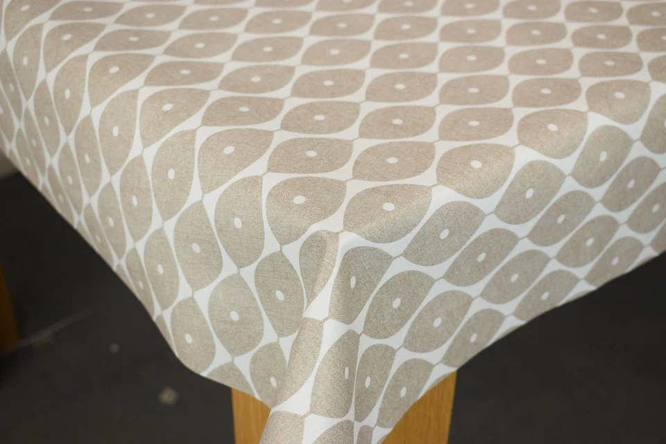 Modern Leaf Taupe PVC Vinyl Wipe Clean Oilcloth Tablecloth - Image 1 of 1