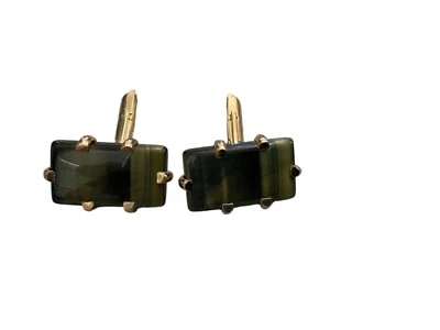 Vintage Polished Stone Cufflinks- Patented -  Gold Tone - Beautiful! - Image 1 of 3