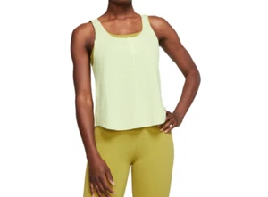 Nike Yoga Tank Womens Dri FIT Textured Luxe Henley Lime Yellow Small or Large - Picture 1 of 5