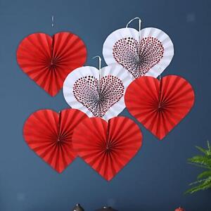 6x Valentine's Day Heart Paper Fans Hanging for Birthday
